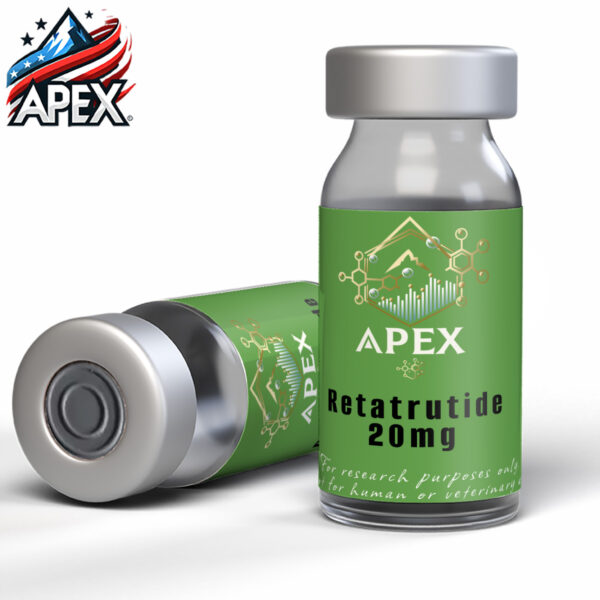 Retatrutide 20mg peptide vial – high-purity compound for advanced metabolic research, packaged in a sterile vial.